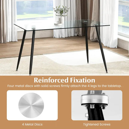 Gymax Modern Glass Dining Table Rectangular Dining Room Table W/Metal