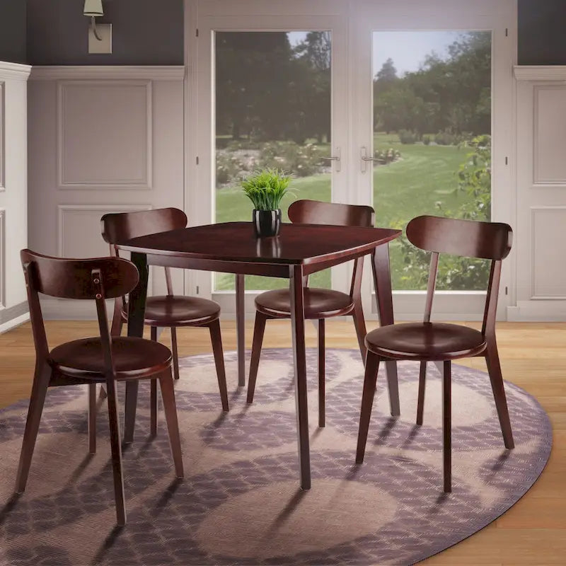 Dining Table with H-Leg Chairs, Walnut