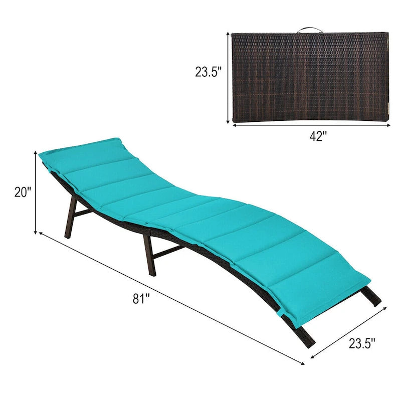 Gymax Set of 2 Folding Wicker Chaise Portable Lounge Chair w/ - 81x 23.5x 20