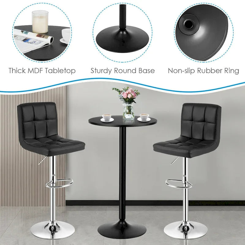 Gymax 3PCS Pub Table Set 24 Round Bar Table & 2 Adjustable Bar