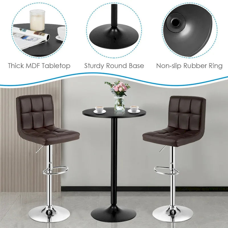 Gymax 3PCS Pub Table Set 24 Round Bar Table & 2 Adjustable Bar