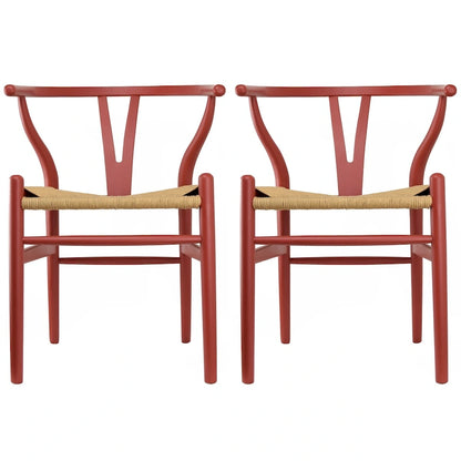 Set of 2 Natural Modern Wood Dining Chair With Back Y Arm Armchair Hemp Seat Home Restaurant Office Desk Work Kitchen