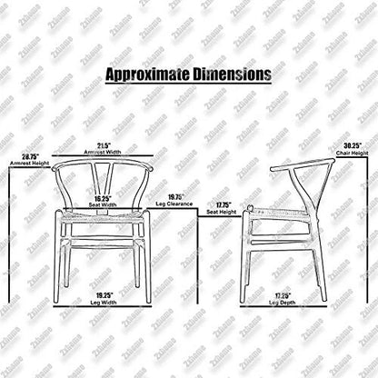 Set of 2 Natural Modern Wood Dining Chair With Back Y Arm Armchair Hemp Seat Home Restaurant Office Desk Work Kitchen