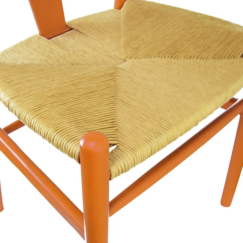 Set of 2 Natural Modern Wood Dining Chair With Back Y Arm Armchair Hemp Seat Home Restaurant Office Desk Work Kitchen