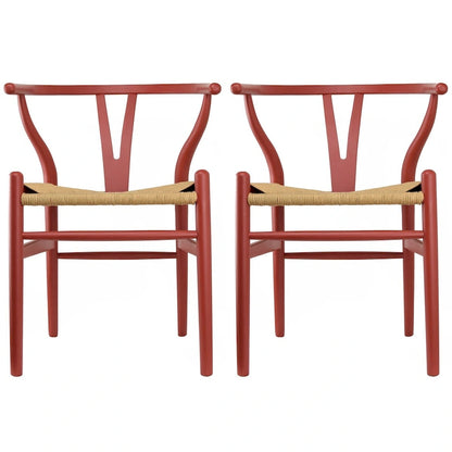 Set of 2 Natural Modern Wood Dining Chair With Back Y Arm Armchair Hemp Seat Home Restaurant Office Desk Work Kitchen
