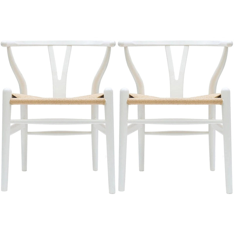 Set of 2 Natural Modern Wood Dining Chair With Back Y Arm Armchair Hemp Seat Home Restaurant Office Desk Work Kitchen