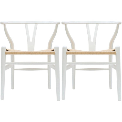 Set of 2 Natural Modern Wood Dining Chair With Back Y Arm Armchair Hemp Seat Home Restaurant Office Desk Work Kitchen