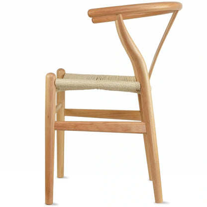 Set of 2 Natural Modern Wood Dining Chair With Back Y Arm Armchair Hemp Seat Home Restaurant Office Desk Work Kitchen
