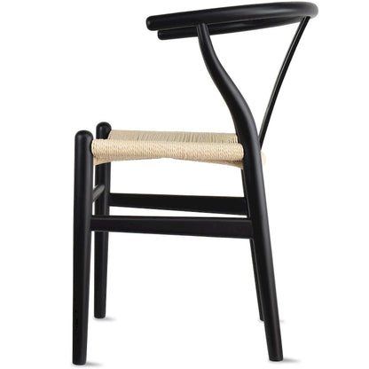 Set of 2 Natural Modern Wood Dining Chair With Back Y Arm Armchair Hemp Seat Home Restaurant Office Desk Work Kitchen