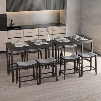 Costway 5PCS Bar Table Set Counter Height Table & Upholstered Saddle