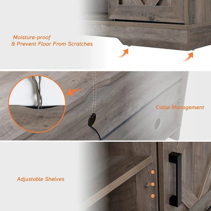WAMPAT Farmhouse Sliding Barn Door TV Stand