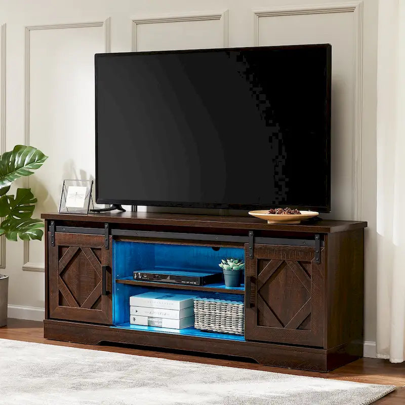 WAMPAT Farmhouse Sliding Barn Door TV Stand