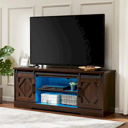 WAMPAT Farmhouse Sliding Barn Door TV Stand
