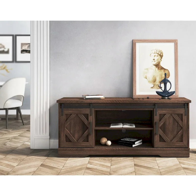 WAMPAT Farmhouse Sliding Barn Door TV Stand