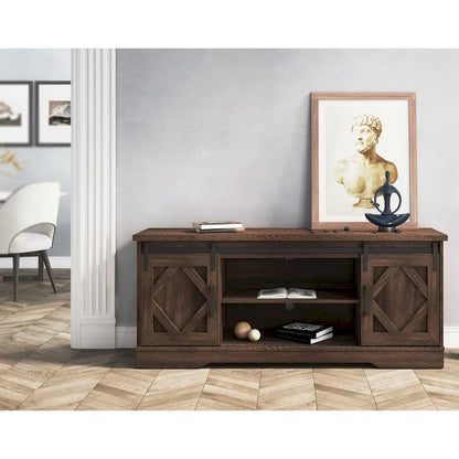 WAMPAT Farmhouse Sliding Barn Door TV Stand