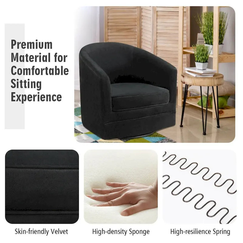 Modern Swivel Barrel Chair with Metal Base - 30.5 x 31 x 28.5 (L x W x H)