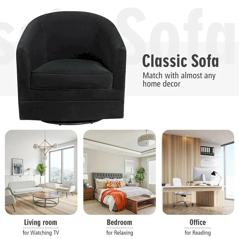 Modern Swivel Barrel Chair with Metal Base - 30.5 x 31 x 28.5 (L x W x H)