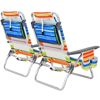 Gymax 2PCS Folding Beach Backpack Chair Reclining Camping Chair w/ - See Details