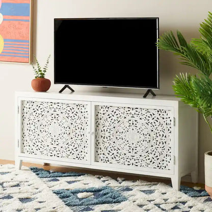 SAFAVIEH Ciji 2-Shelf 2-Door Media Stand (Fits Up To A 60 Flatscreen TV) - 55 In. W x 15 In. D x 26 In. H - 55Wx15Dx26H