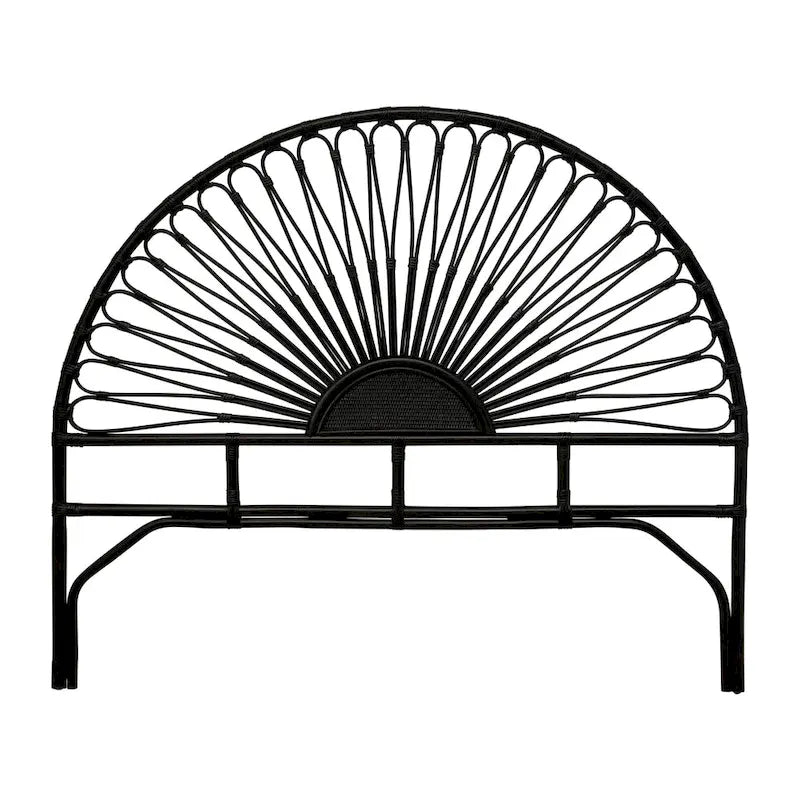 Rattan and Reclaimed Wood Sunburst Headboard