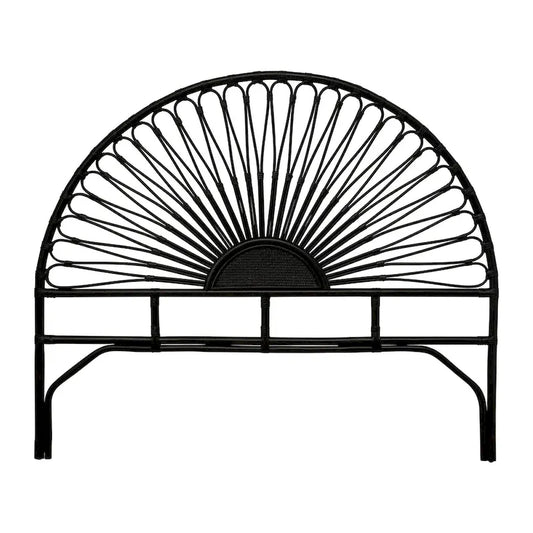 Rattan and Reclaimed Wood Sunburst Headboard