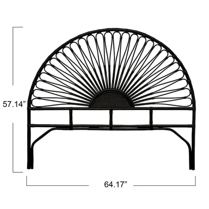 Rattan and Reclaimed Wood Sunburst Headboard
