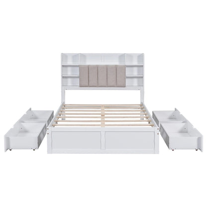 Multi-functional Full Size Bed with 4 Under-bed Portable Storage Drawers