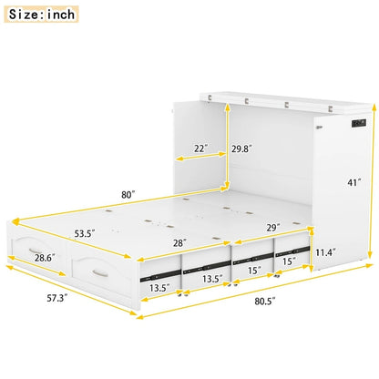 Queen/Full Size Murphy Bed with drawer and a set of Sockets & USB Ports