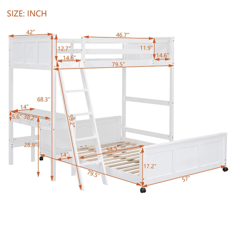 Full Over Full/Twin Over Full Bunk Bed with Desk
