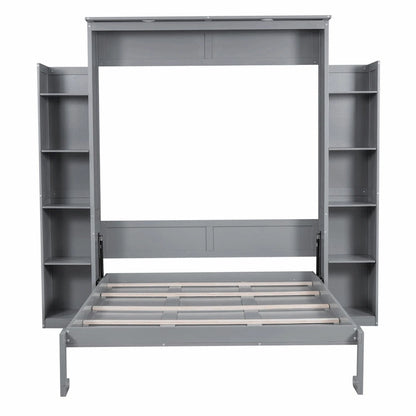 Queen Size Murphy Bed with Shelves and LED Lights