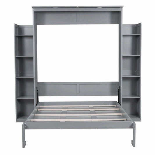 Queen Size Murphy Bed with Shelves and LED Lights
