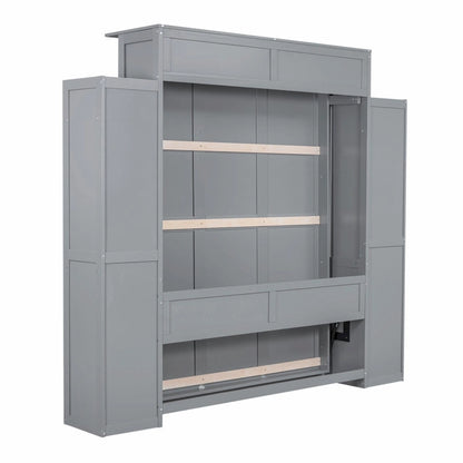 Queen Size Murphy Bed with Shelves and LED Lights