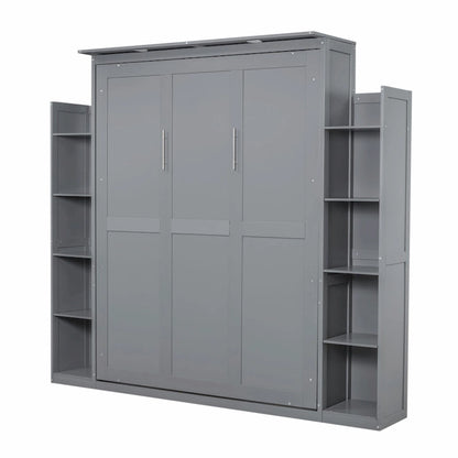 Queen Size Murphy Bed with Shelves and LED Lights