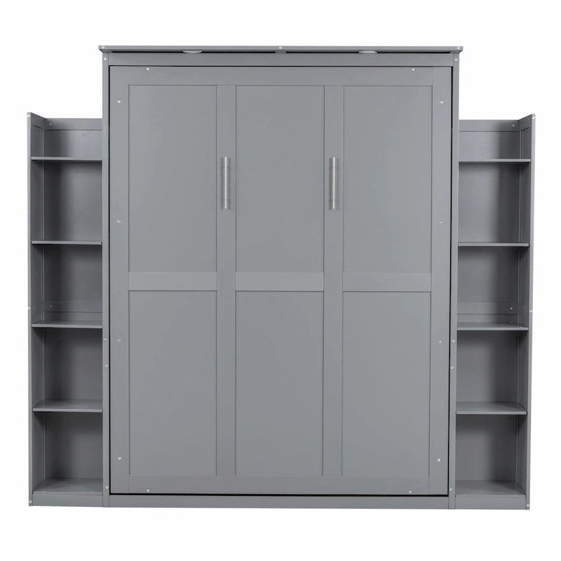 Queen Size Murphy Bed with Shelves and LED Lights