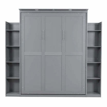 Queen Size Murphy Bed with Shelves and LED Lights