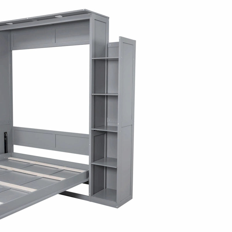 Queen Size Murphy Bed with Shelves and LED Lights