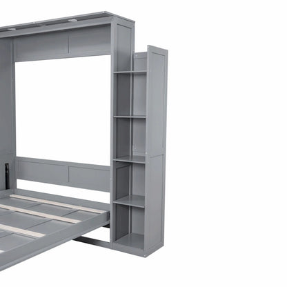 Queen Size Murphy Bed with Shelves and LED Lights