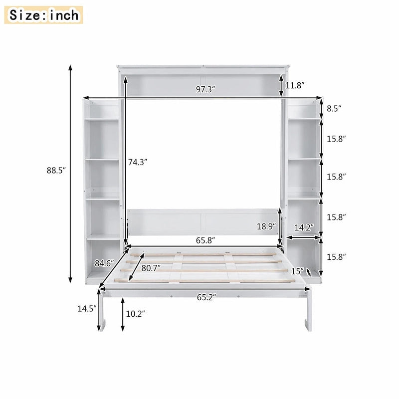 Queen Size Murphy Bed with Shelves and LED Lights