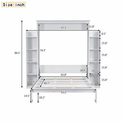 Queen Size Murphy Bed with Shelves and LED Lights