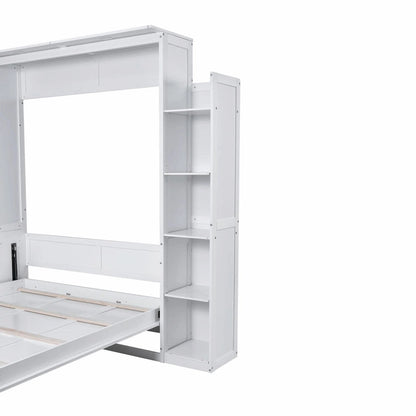 Queen Size Murphy Bed with Shelves and LED Lights