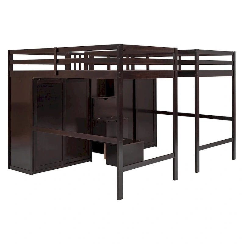 Double Twin Loft Beds with Wardrobes and Staircase