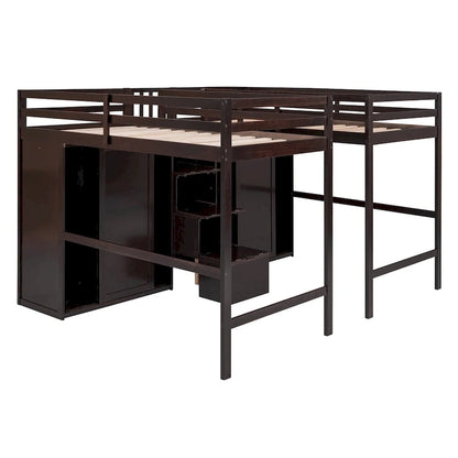 Double Twin Loft Beds with Wardrobes and Staircase