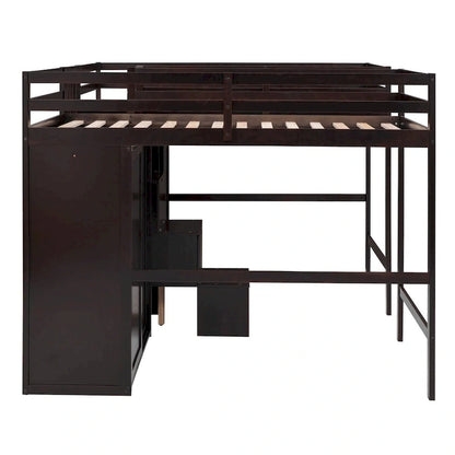 Double Twin Loft Beds with Wardrobes and Staircase