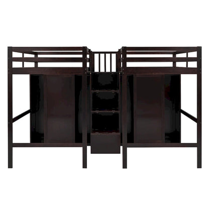 Double Twin Loft Beds with Wardrobes and Staircase