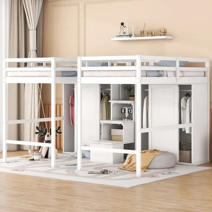 Double Twin Loft Beds with Wardrobes and Staircase