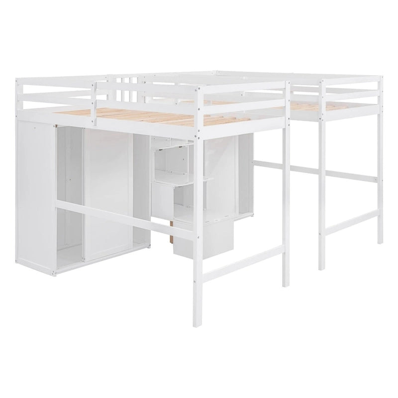Double Twin Loft Beds with Wardrobes and Staircase