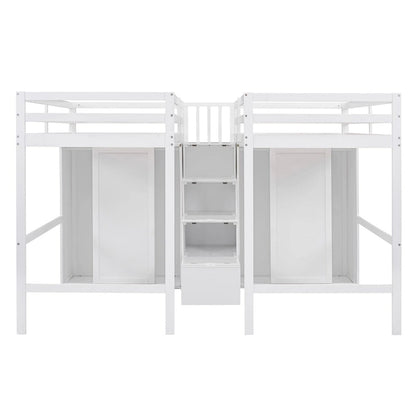 Double Twin Loft Beds with Wardrobes and Staircase