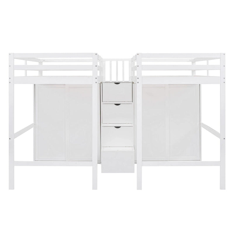 Double Twin Loft Beds with Wardrobes and Staircase