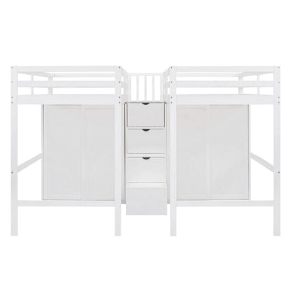 Double Twin Loft Beds with Wardrobes and Staircase