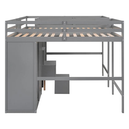 Double Twin Loft Beds with Wardrobes and Staircase